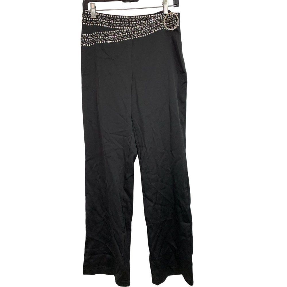 Ribkoff Trends Vintage Satin Knit Embellished Flare Pants NWT Sz 10 Black 6408